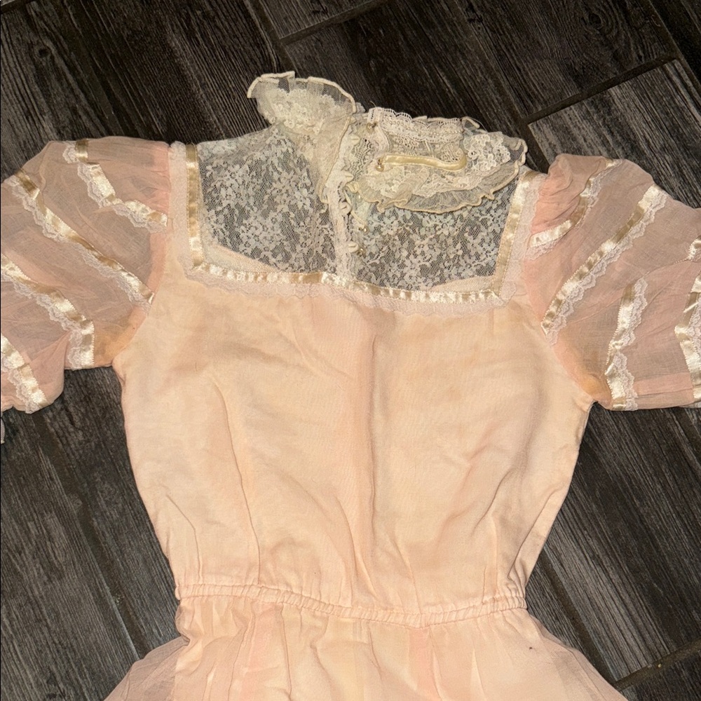 Gunne Sax Peach and Cream Sheer Lace  Dress size 5 vintage - Picture 10 of 12